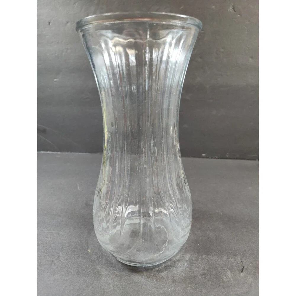 Vintage Hoosier Glass Vase 4087-B Clear Glass, Decorative Ribbed 9-3/4